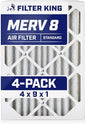 Filter King 4x9x1 Air Filter | 4-PACK | MERV 8 HVAC Pleated A/C Furnace Filters | MADE IN USA | Actual Size: 4 x 9 x .75"