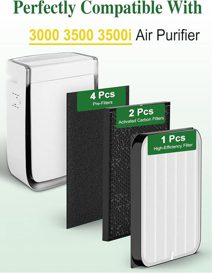 Generic 3500 Replacement Filters Compatible with Air Doctor 3000 Series Air Purifier, fits Model 3000, 3500, and 3500i, 1 Premium Filter + 2 Activated Carbon Filter + 4 Pre-Filters