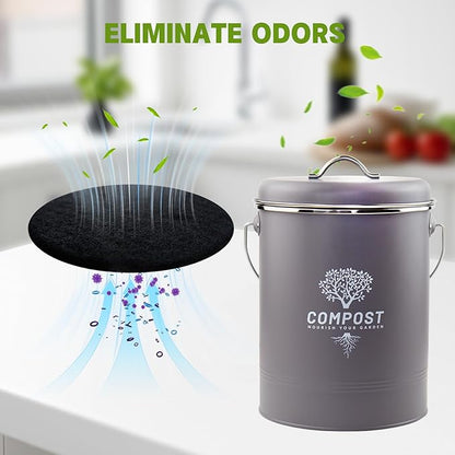 6 Pack Charcoal Filters for Compost Bin Bucket, 5 Inch Round Activated Carbon Charcoal Replacement Filters for Kitchen Countertop and Home Bucket Compost Bin (Refill, Odor Eliminating)