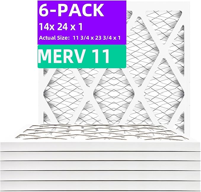 14x24x1 MERV 11 (6-Pack) Pleated Air Filter (Actual Size: 13.75" x 23.75" x 0.75") MPR 1200 & FPR 7, Furnace Air Filters