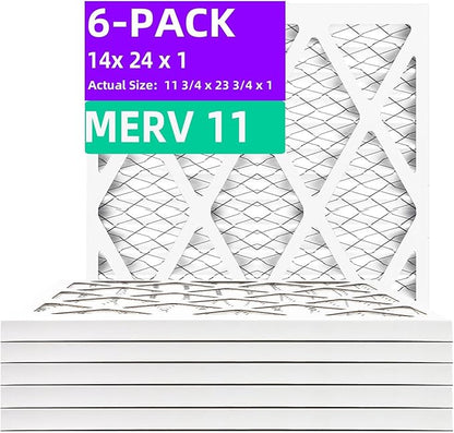 14x24x1 MERV 11 (6-Pack) Pleated Air Filter (Actual Size: 13.75" x 23.75" x 0.75") MPR 1200 & FPR 7, Furnace Air Filters