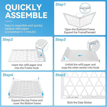 Reusable 16x20x1 Air Filter (MERV 8), 1 Foldable Frame + 6 Refills (Not Individual Filters), Greener HVAC AC Furnace Air Filters MPR 700&FPR 5(Actual Size:15.75"x19.75"x0.75")
