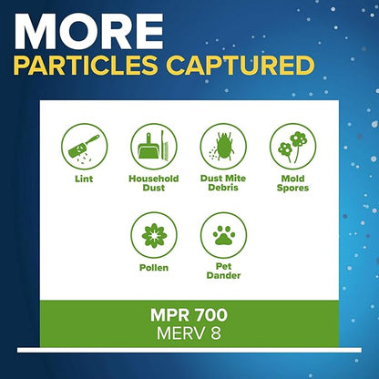 Filtrete 23.5x23.5x1 AC Furnace Air Filter, MPR 700, MERV 8, Tough on Pollen, Easy on Airflow, 3-Month Pleated 1-Inch Electrostatic Air Cleaning Filter, 4-Pack (Actual Size 23.19 x 23.19 x 0.81 in)