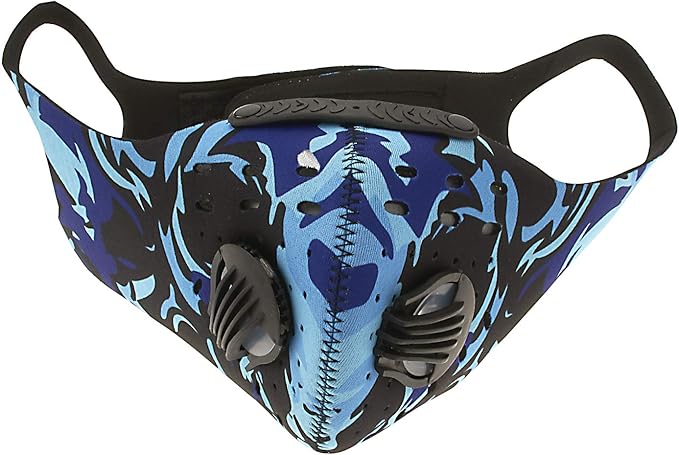 ASA Techmed Reusable Dual Air Breathing Valve Face Mask Cover with Activated Carbon Filter (Tactical Blue)