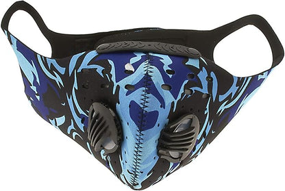 ASA Techmed Reusable Dual Air Breathing Valve Face Mask Cover with Activated Carbon Filter (Tactical Blue)