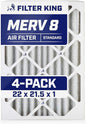 Filter King 22x21.5x1 Air Filter | 4-PACK | MERV 8 HVAC Pleated A/C Furnace Filters | MADE IN USA | Actual Size: 22 x 21.5 x .75"