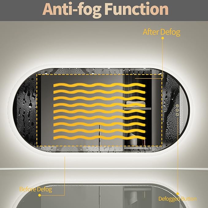 LUVODI Lighted LED Bathroom Mirror: 40x20IN Oval Anti-Fog Dimmable Wall Mounted Makeup Mirror with Backlit - Illuminated 3 Colors Vanity Mirrors with Demister Pad Smart Touch Switch Memory Foam