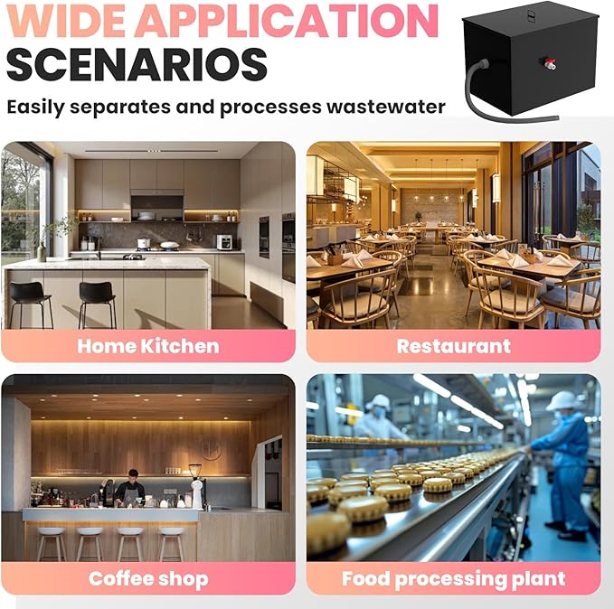 Commercial Grease Interceptor - 23.6x15.7x18in Carbon Steel Grease Trap with Inlet/Drainage Pipeline, Oil Water Separator for Home Kitchen Restaurant Food Processing Plant Wastewater