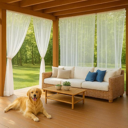 Patio Screen Mesh Outdoor Curtains Waterproof Sheer Lightweight Bug Netting for Porch Gazebo Garden Party Wedding Backdrop, White, W 125 x L 84 inch per Panel, 2 Panels