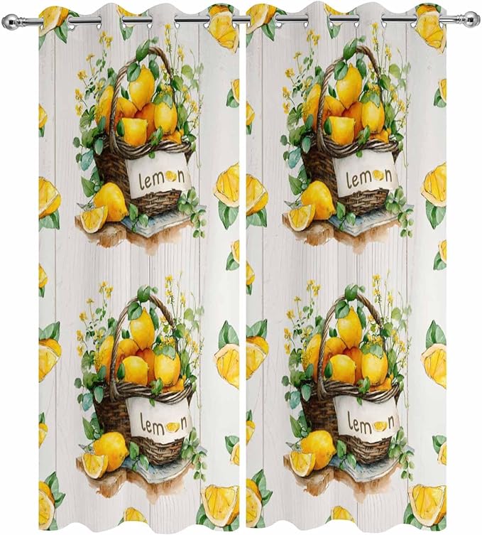 Lemon Outdoor Curtains for Patio Lemons Baskets Summer Tropical Plant Wood Waterproof Outside Curtains with Grommet Top Weatherproof Curtain for Cabana Pergola Gazebo, 2 Pack, 54" W x 108" L