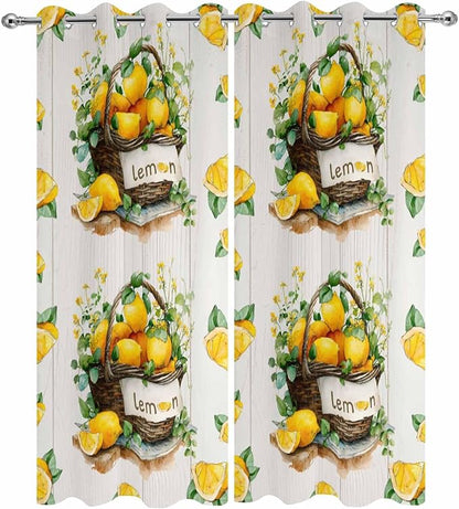 Lemon Outdoor Curtains for Patio Lemons Baskets Summer Tropical Plant Wood Waterproof Outside Curtains with Grommet Top Weatherproof Curtain for Cabana Pergola Gazebo, 2 Pack, 54" W x 84" L