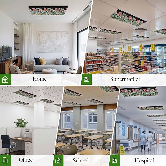 Fluorescent Light Covers for Ceiling Lights Colorful Flowers Magnetic Light Filters 1 Pack 4x2 ft Abstract Lines Floral Ceiling Lights Cover for Classroom Office School Home Drop Lamp Decor