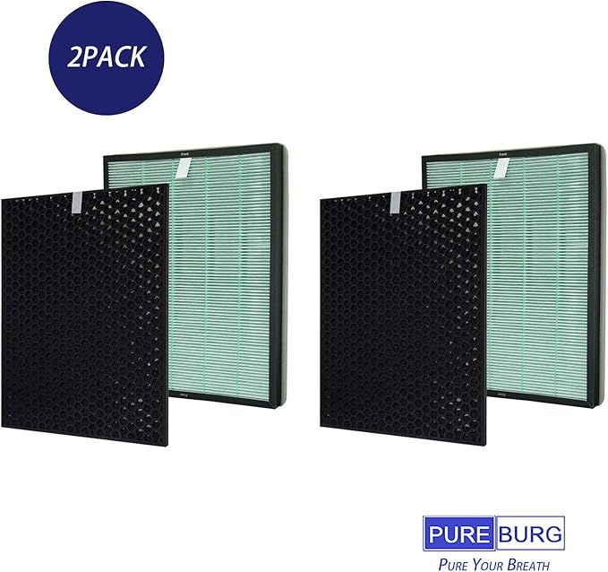 PUREBURG Replacement Filter Set Compatible with RabbitAir BioGS 2.0 Ultra Quiet Model SPA-550A & SPA-625A Air Purifiers,2-Pack H13 True HEPA + Activated Carbon Filter