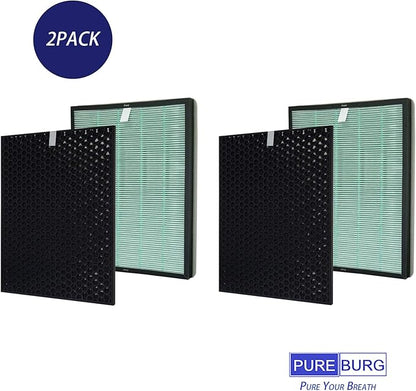 PUREBURG Replacement Filter Set Compatible with RabbitAir BioGS 2.0 Ultra Quiet Model SPA-550A & SPA-625A Air Purifiers,2-Pack H13 True HEPA + Activated Carbon Filter