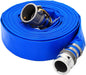 DAVCO 2" ID × 50 ft Pool Backwash Hose, Heavy Duty Reinforced Blue PVC Lay Flat Water Discharge Pump Hoses For Swimming Drain Pools and Clean Filters, with Aluminum Camlock C and E Fittings