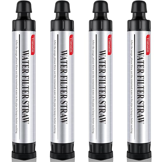 4 Pack Timain 4-Stage Filtration,High Flow Rate Water Filter Straws,Water Purifier Survival for Emergency Kits,Travel,Camping, Hiking,Fishing,Hunting (4)