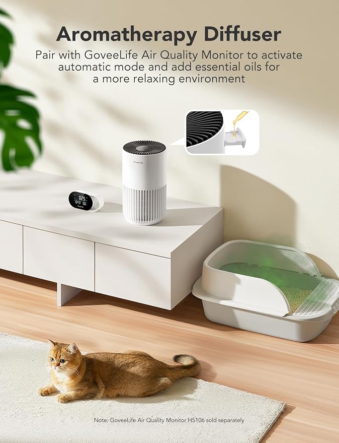 GoveeLife Mini Air Purifier for Bedroom, Smart Filter Air Purifier with App Alexa Control for Pet Hair, Odors, Pollen, HEPA Portable Air Cleaner with 3 Speeds, 2 Modes, Timer, Aroma for Home