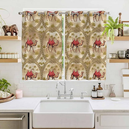 2 Panel Kitchen Cafe Curtains, Desert Camels Sunlight Filtering Nature Air Through, Home Decor Window Covering Tier Curtains for Living Room 104W x 72L inch Tropical Palm Trees Sand Cords Brown