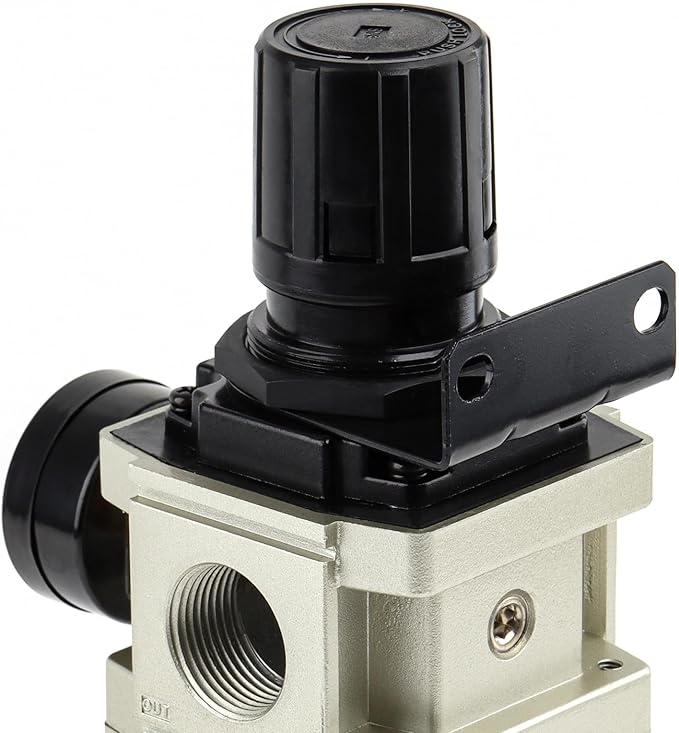 SNS 1”NPT Compressed Air Filter Regulator Piggyback Combo, Semi-auto Drain, 5 Micron Brass Filter, Gauge and Bracket, Poly Bowl with Metal Guard AW5000-N10A