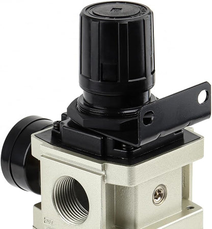 SNS 1”NPT Compressed Air Filter Regulator Piggyback Combo, Semi-auto Drain, 5 Micron Brass Filter, Gauge and Bracket, Poly Bowl with Metal Guard AW5000-N10A