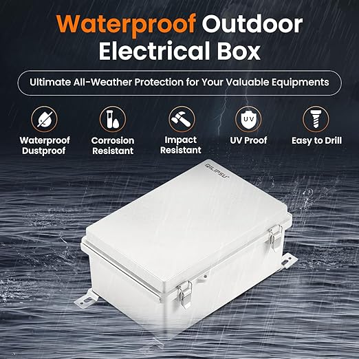 QILIPSU Waterproof Junction Box IP67 Outdoor Plastic Electrical Project Enclosure Weatherproof with Mounting Plate, Wall Brackets, Hinged Grey Cover 8.6"x6.7"x4.3"