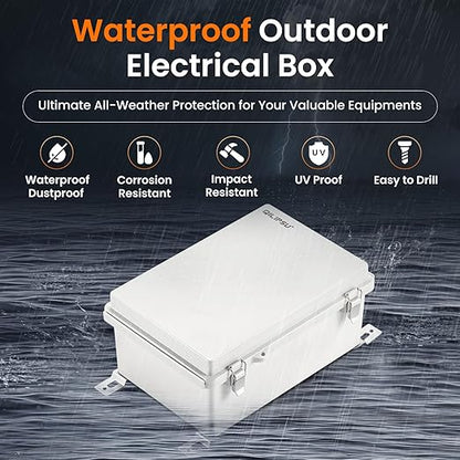 QILIPSU Waterproof Junction Box IP67 Outdoor Plastic Electrical Project Enclosure Weatherproof with Mounting Plate, Wall Brackets, Hinged Grey Cover 8.6"x6.7"x4.3"