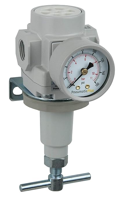 PneumaticPlus SAR400T-N04BG Compressed Air Regulator 1/2" NPT, T-Handle, Gauge & Bracket