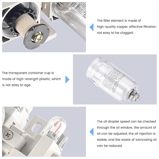 1/4 Inch NPT Compressed Air Filter Air Pressure Regulator Water-Oil Separator Trap Filter with Lubricator Cup