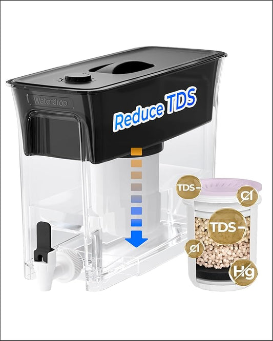 Waterdrop TDS Reduction Water Filter Pitcher, 6-Stage Advanced Filtration, Reduces TDS, Chlorine, PFOA/PFOS and More for Healthier, Lasts Up to 2 Months, 35-Cup, Long-Life Dispenser (with 1 Filter)