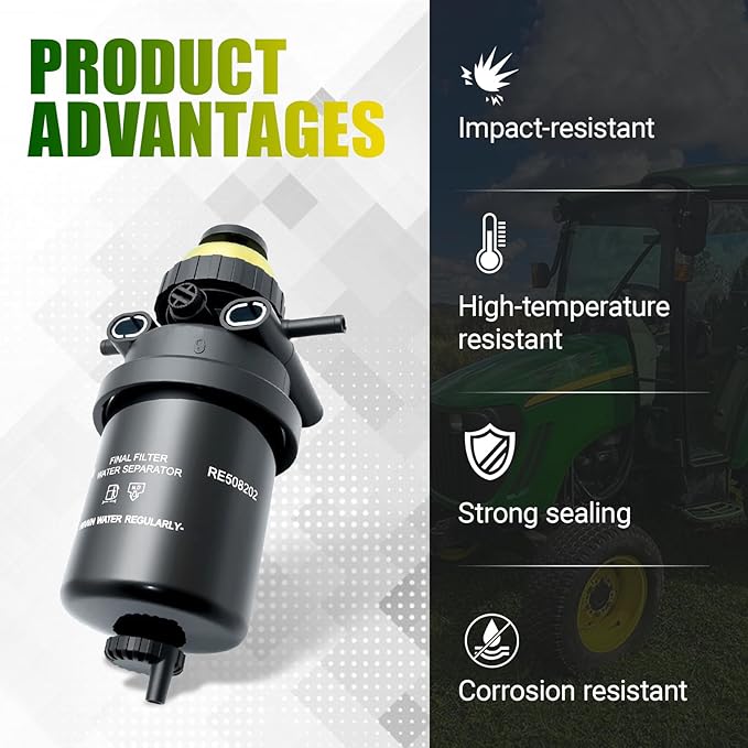 Fuel Filter Water Separator Assembly Compatible With John Deere 4120 4320 4520 4720 CT322 CT332 244J, Replacement For RE509441 RE508202