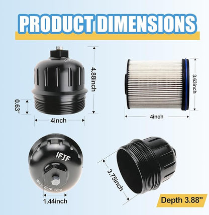 iFJF TP1015 Fuel Filter and 134001 Housing Cap Replacement for Duramax 6.6L 2017-2024 Chevy Silverado/GMC Sierra 2500HD 3500HD L5P Diesel Engine(Black Cap)