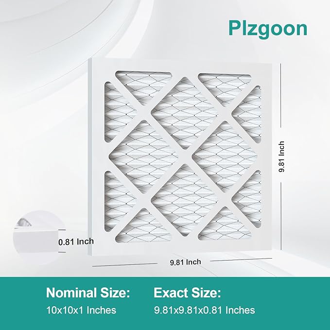 Air Filters 10x10x1 MERV 8 MPR 600 4 Pack Pleated Home HVAC AC Furnace Filters Air Conditioner Filters for Home Office (Exact Dimensions: 9.81"L x 9.81"W x 0.81"Th)