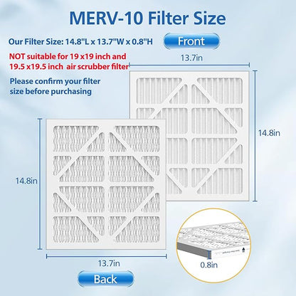 10 Pack MERV-10 Filter Replacement, Compatible with AlorAir CleanShield HEPA 550 and Abestorm HEPA 550 Air Scrubber Only – Not for Other 550 Models, Filter Size 14.8"L x 13.7"W x 0.8"H