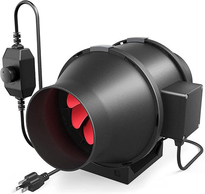 iPower 4 Inch 200 CFM Inline Duct Ventilation Fan with Variable Speed Controller for Grow Tent/Hydroponics/Indoor Garden, Black