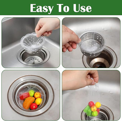 400 Pcs Disposable Mesh Sink Strainer Bags, Kitchen Sink Strainer Mesh Bag for Various Sizes Scalability Non-Clog Filter Bags for Collecting Kitchen Food Waste Leftover Garbage