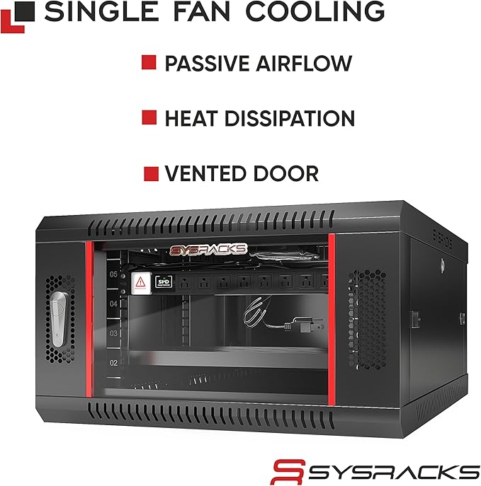 Sysracks 6U Wall Mount Server Rack Cabinet, 19” Locking Network Rack, 24” Deep, Glass Door, with Fan, PDU and Shelf