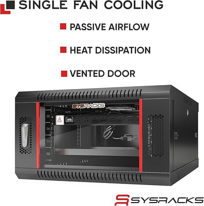 Sysracks 6U Wall Mount Server Rack Cabinet, 19” Locking Network Rack, 24” Deep, Glass Door, with Fan, PDU and Shelf