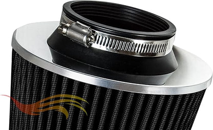 BLACK 3.5" 89 mm Inlet Narrow Air Cone Replacement Performance Washable Clamp-On Dry Air Filter