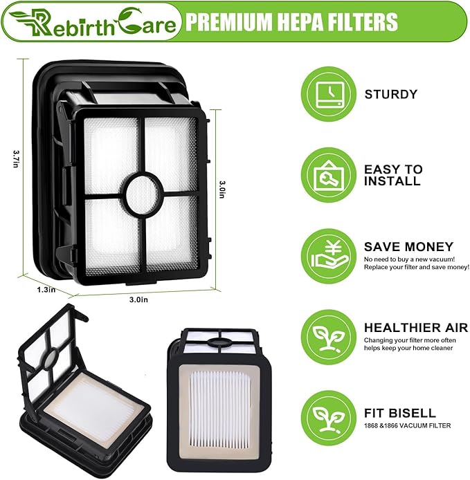 2 Pack 1868 Multi-Surface Brush Roll + 2 Pack 1866 Vacuum Filter, Replacement Parts Compatible with Bissell CrossWave 1785A 2306A 3888A Vacuum Cleaner, Compare to Part 1608683 160-8683 1608684