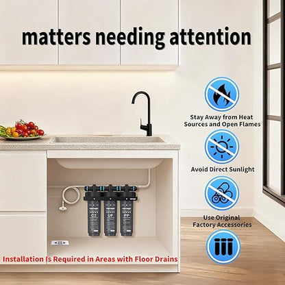 Vortopt Under Sink Water Filter,NSF Certificated Under Sink Water Filtration System,with Flow Rate of 0.53 GPM,F02-C2/UF/PP Filter for Cleaner Tap Water,Black.