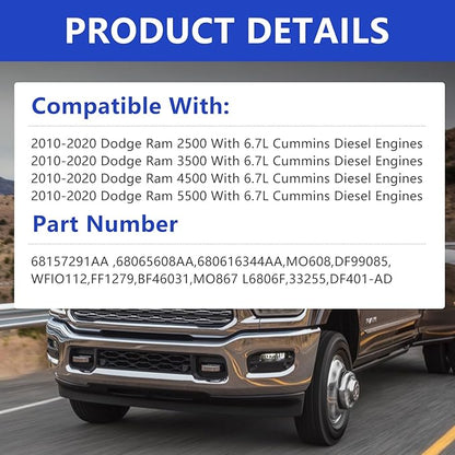 6.7L Cummins Fuel Filter 68157291AA - Compatible with 2010-2020 Dodge Ram 2500 3500 4500 5500 6.7 Diesel Engines - Replace# 68065608AA