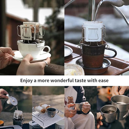 Hanging Ear Drip Coffee Bag Holder with 50-100Pcs Portable Coffee Filter Paper Bag, Coffee Drip Bag Chair Stand, Portable Coffee Filter Paper Bag, for Easy Pour Over (Stand + 100 Bags)