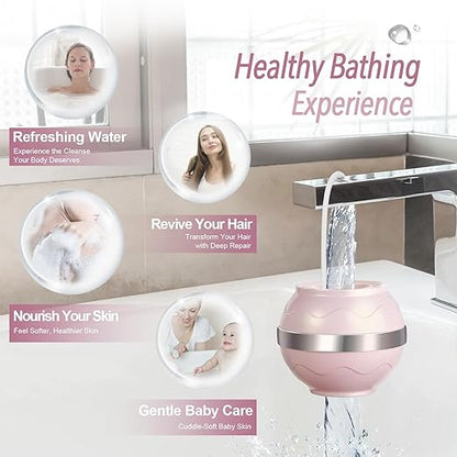 Bath Filter for Tub Faucet - 10 Stages Bath Water Filter 2,500 Gallons, Removes Contaminants & pH Balancer, Improved Skin, Hair, and Nail Condition - BPA-Free & Easy Install (Pink)