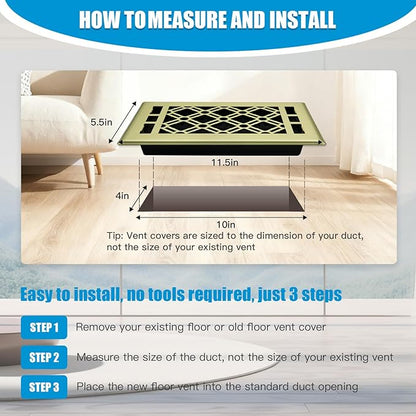 Floor Register Vents Modern AC Vent Cover Ease Adjust Air Vent Cover 4x12 Inch Air Vent Register Floor Vents Brushed Gold Color Floor Vents for Home