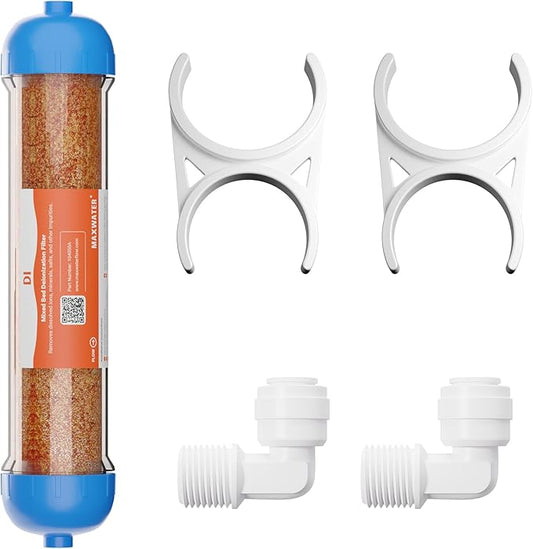 10" Refillable Mixed Bed Ion Exchange Aquarium Filter for High TDS Water, RO DI Resin Refillable Housing with Clamps &Fittings, Compatible with 10" Aquarium Reverse Osmosis Water Filtration Systems