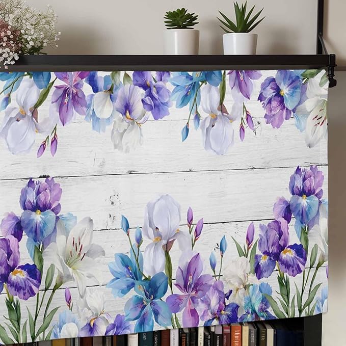 Spring Flowers Curtain Valances for Windows, Kitchen Valance Window Treatment, Watercolor Garden Florals Wooden Grain Light Filtering Block Curtains for Bathroom/Bedroom/Living Room 54'' x 18''