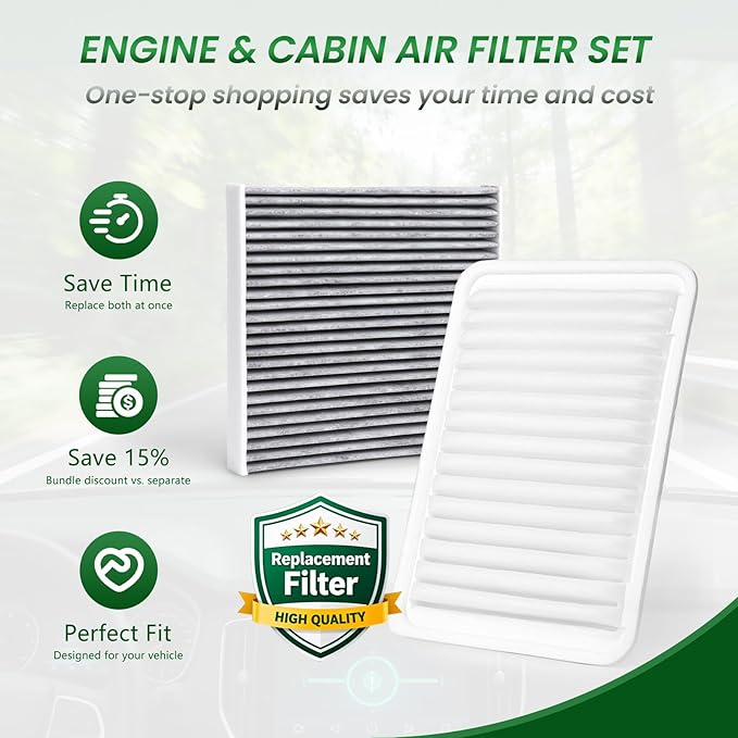 Engine & Cabin Air Filter Compatible with CAMRY 2.4L (2007-2009), CAMRY 2.5L (2010-2017), VENZA (2009-2016), Replace for CF10285 CA10171