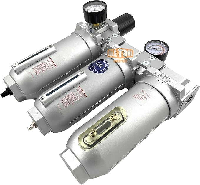 1" NPT SUPER DUTY Industrial Grade Filter Regulator Coalescing Desiccant Dryer System For Compressed Air Lines, Metal Bowls, Great For Paint Spray And Plasma Cutter (AUTO DRAIN)