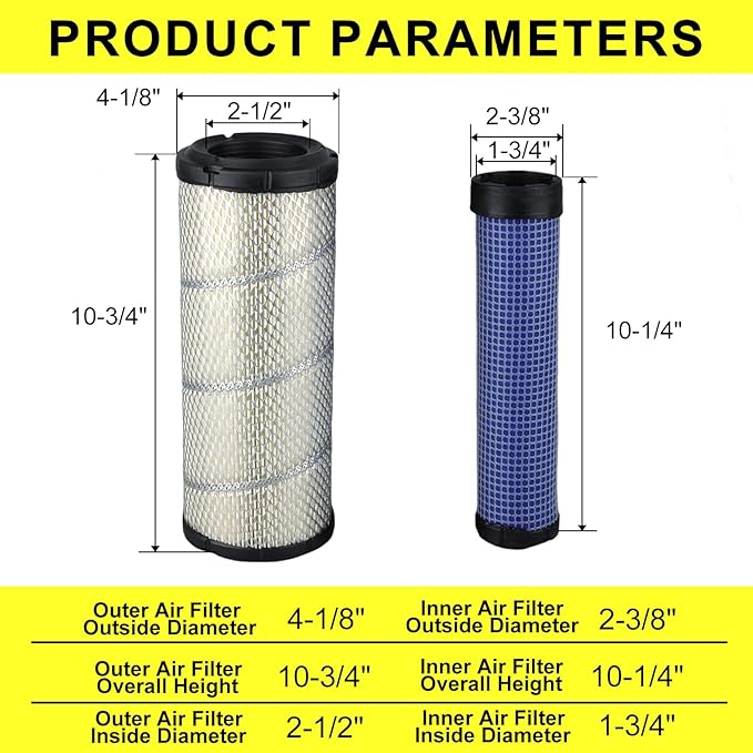 11013-7044 11013-7045 Outer Inner Air Filter for Kohler 25 083 01-S 25 083 04-S 841497 821136 M131803 M131802 Kawasaki 11013-7020 11013-7019 AF25552 AF25551