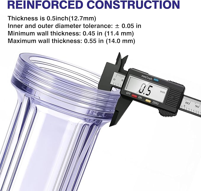 Geekpure 10-Inch Whole House Slim Water Filter Housing with Pressure Relief Valve - 3/4" NPT Brass Port-Fit for 2.5" x 10" Filters-Clear (1)